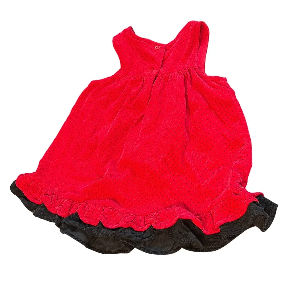 Rare Too! Girls Red Polka Dot Scottie Dog Corduroy Jumper Dress 3T